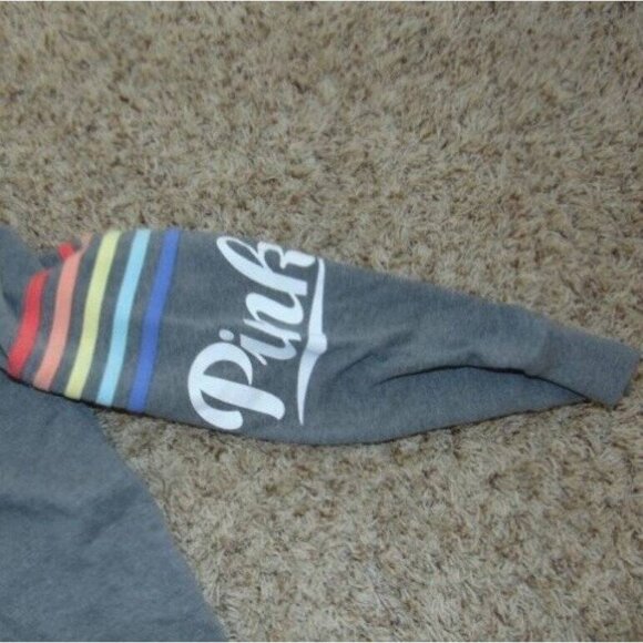 Womens Victorias Secret PINK Jacket Medium Zip Up Gray Logo Long Sleeve Hoodie - Picture 6 of 6